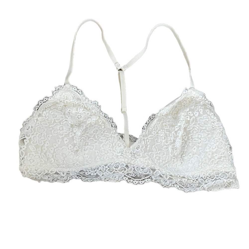 AERIE White Lace Racerback Boho Lounge Triangle Bra - Picture 1 of 9